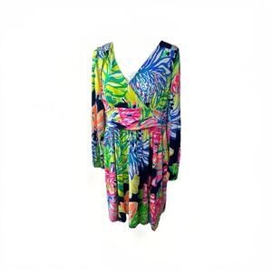 Lily Pulitzer Fleur Dress Navy Travelers Palm Size XL 14 16